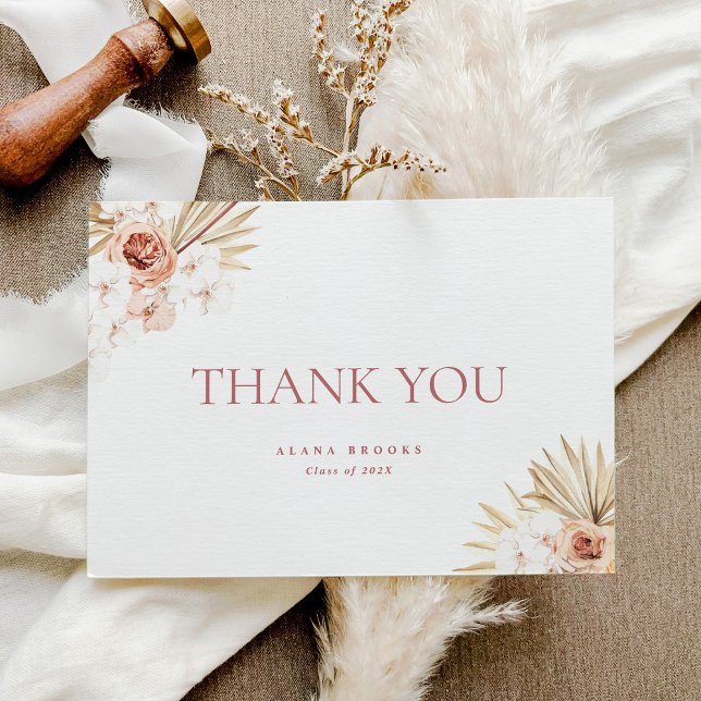 Elegant Boho Blommigt | Vikt Studenten Tack (Elegant Boho Floral | Folded Graduation Thank You)