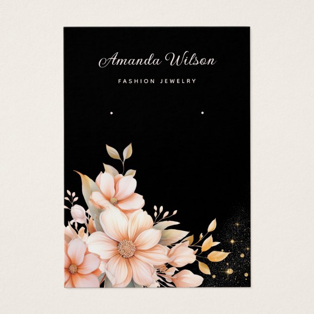 Elegant Boho-blommigt visning för svart örning Visitkort (Framsidan)