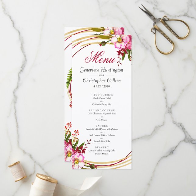 Elegant Boho  Blommigt Wedding Reception Menu Program (Fram/Back In Situ)