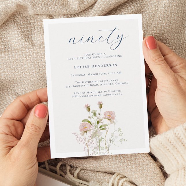 Elegant Boho Blommigt Wildblomma 90:e Födelsedagsf Inbjudningar (Skapare uppladdad)