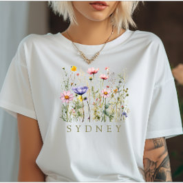 Elegant Boho Blommigt Wildblomma T Shirt