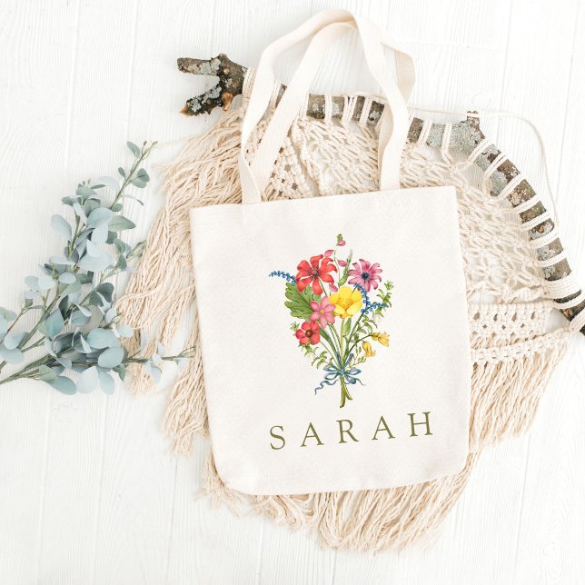 Elegant Boho Blommigt WildblomTote Bag Tygkasse (Skapare uppladdad)