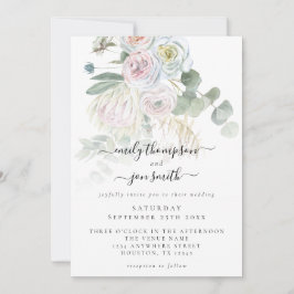 Elegant Boho Blommigts Eucalyptus Pastel Bröllop Inbjudningar