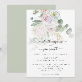 Elegant Boho Blommigts Eucalyptus Pastel Bröllop Inbjudningar