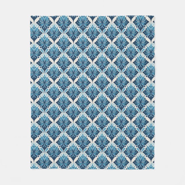 Elegant Boho Blommönster i Blå Fleecefilt (Framsidan)