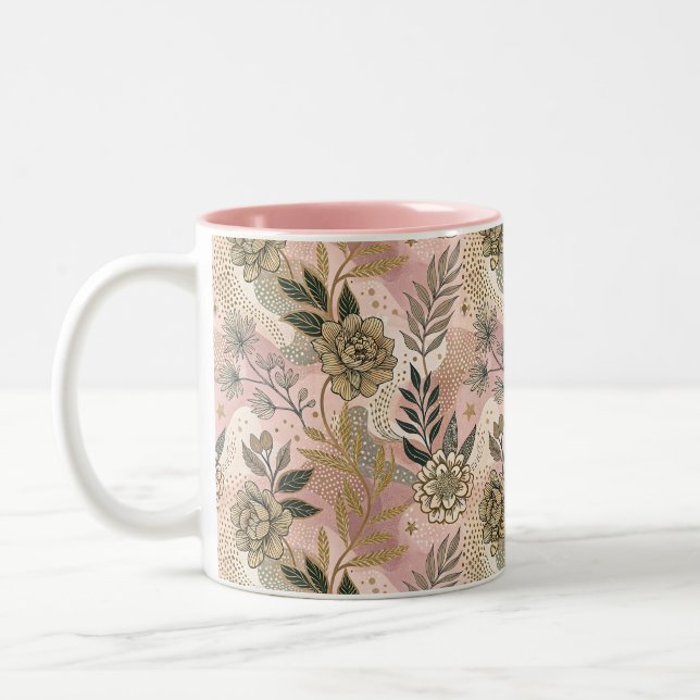 Elegant Boho Blommönster Två-Tonad Mugg (Vänster)