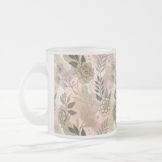 Elegant boho blomster mönster frostad glasmugg (Vänster)