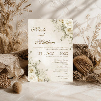 Elegant boho blomsterlig vigselinbjudan inbjudningar