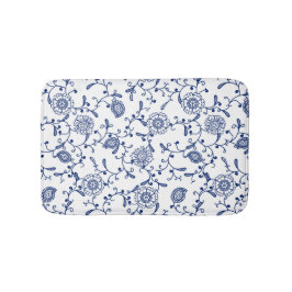 Elegant Boho Blue and White Flowers and Swirls Badrumsmatta