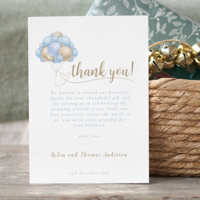 Elegant Boho Blue Balloon Baby Shower Tack Kort (Elegant Boho Blue Balloon Baby Shower Thank You Card)