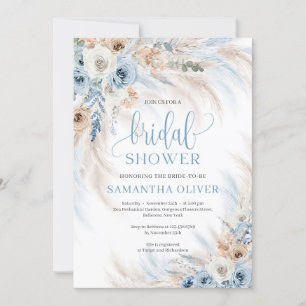 Elegant boho blue blommigt elfenben ro pampas gräs inbjudningar