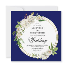 Elegant Boho Blue Blommigt Guld Bröllop Square