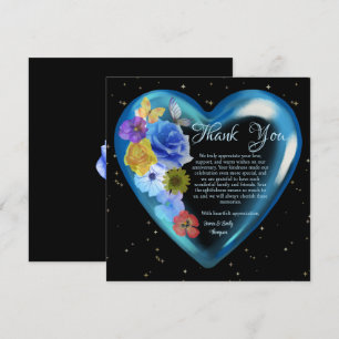 Elegant Boho Blue Blommigt Heart Bröllop-årsdagen Tack Kort