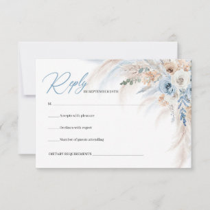 Elegant boho blue blommigt och elfenbenspampas ro OSA kort
