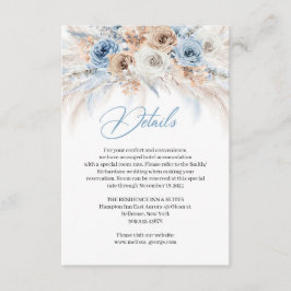 Elegant boho blue blommigt och elfenbenspampas ro tilläggskort