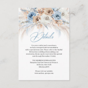 Elegant boho blue blommigt och elfenbenspampas ro tilläggskort