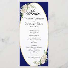 Elegant Boho Blue Blommigt Wedding Reception Menu Program