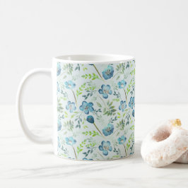 Elegant Boho Blue Grönt Watercolor Flowers Kaffemugg