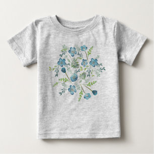 Elegant Boho Blue Grönt Watercolor Flowers T Shirt