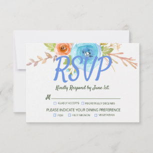 Elegant Boho Blue Peach Ro Blommigt Bröllop OSA Kort