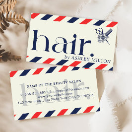 Elegant Boho Blue Red Scissors Hair Stylist Visitkort