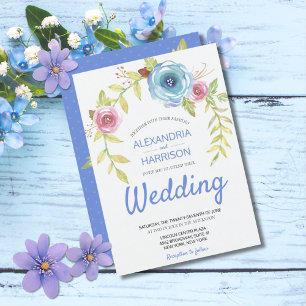 Elegant Boho Blue Rosa ros Blommigt Arch Bröllop Inbjudningar