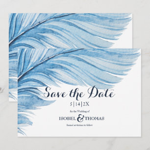 Elegant Boho Blue Watercolor Abstrakt Feather Spara Datumet