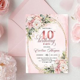 Elegant Boho Blush Floral 40th Birthday Invitation Inbjudningar