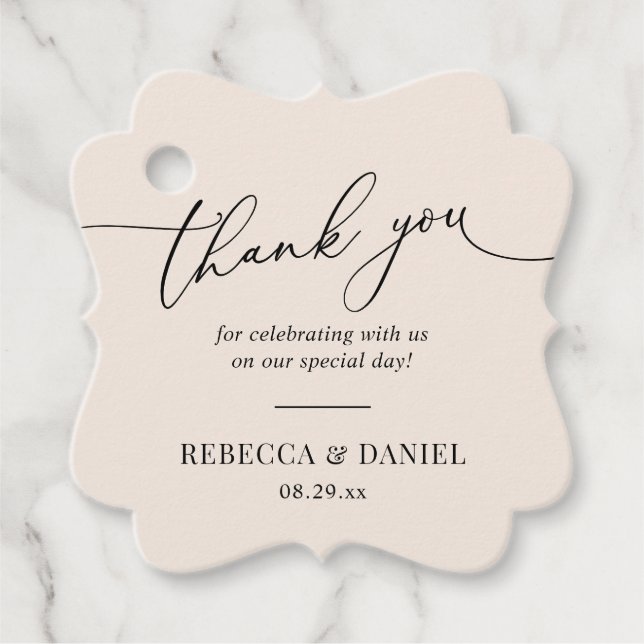 Elegant Boho Blush Monogram Bröllop Tack Gåvor Etiketter (Framsida)