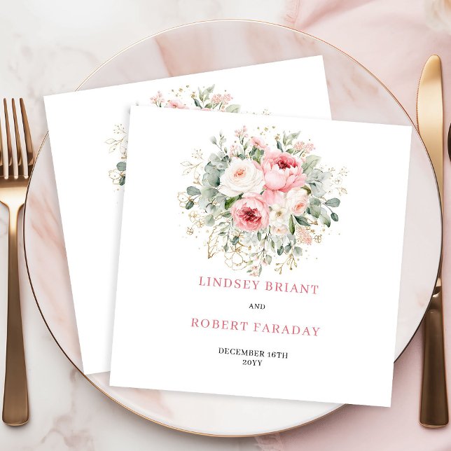 Elegant Boho Blush Rose Gold Wedding Napkins Pappersservett (Elegant Boho Blush Rose Gold Wedding Napkins)