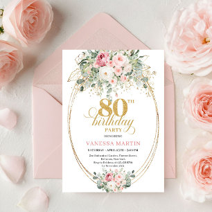 Elegant Boho Blush Rosor 80-års Födelsedagsinbjuda Inbjudningar