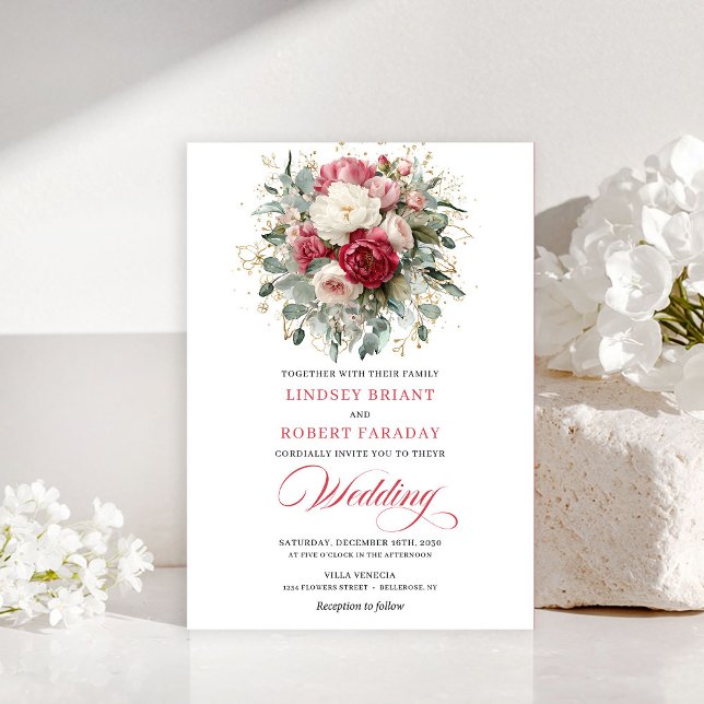Elegant Boho Blush White Greenery Wedding Invite Inbjudningar (Elegant Boho Blush White Greenery Wedding Invitation)