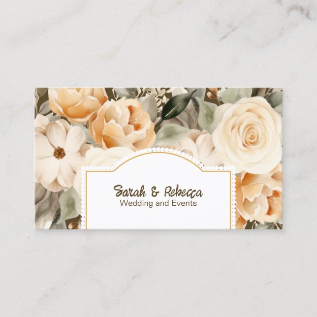 Elegant Boho Boheme Guld Champagne Brun Blommig Visitkort (Framsida)