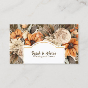 Elegant Boho Bohemian Guld Champagne Brown Blommig Visitkort