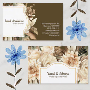 Elegant Boho Bohemian Guld Champagne Brown Blommig Visitkort