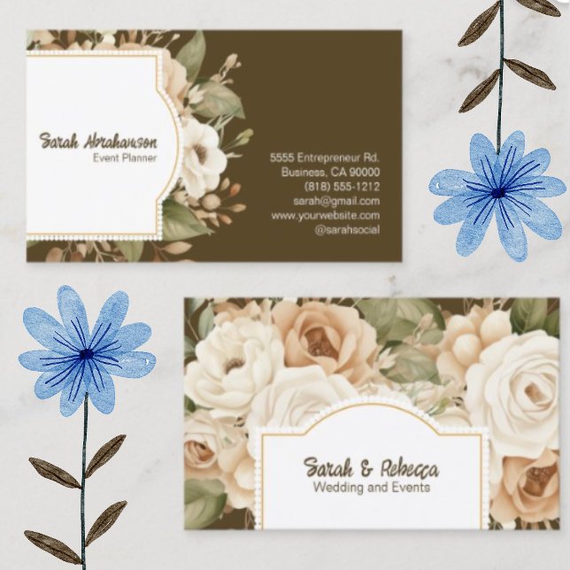 Elegant Boho Bohemian Guld Champagne Brown Blommig Visitkort (Skapare uppladdad)
