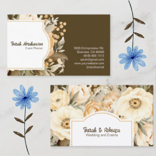Elegant Boho Bohemian Guld Champagne Brown Blommig Visitkort