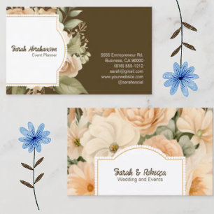 Elegant Boho Bohemian Guld Champagne Brown Blommig Visitkort