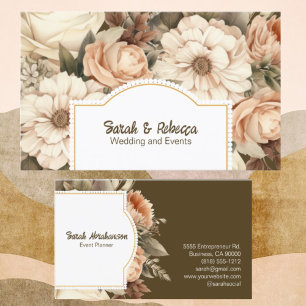 Elegant Boho Bohemian Guld Champagne Brown Blommig Visitkort