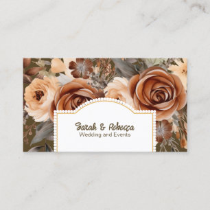 Elegant Boho Bohemian Guld Champagne Brown Blommig Visitkort