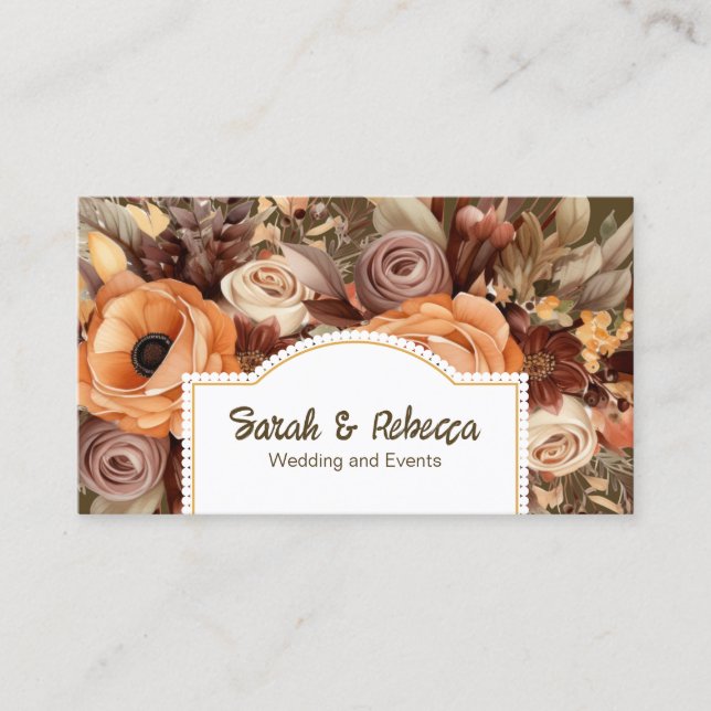 Elegant Boho Bohemian Guld Champagne Brun Blommig Visitkort (Framsida)