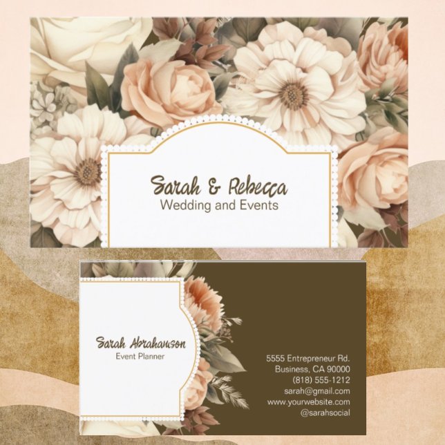 Elegant Boho Bohemian Guld Champagne Brun Blommig Visitkort (Skapare uppladdad)