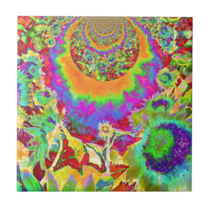 Elegant boho bohemian retro sunblommor kakelplatta