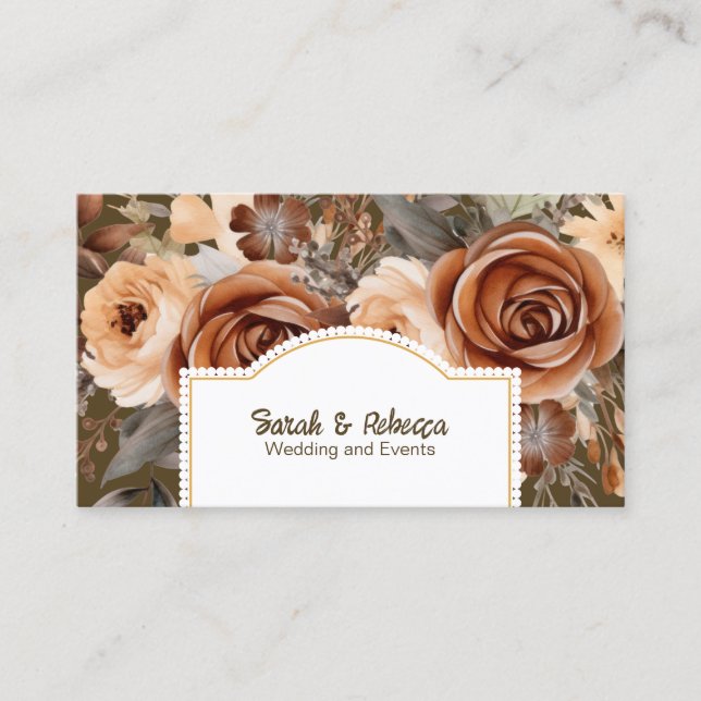 Elegant Boho Bohemsk Guld Champagne Brun Blommig Visitkort (Framsida)