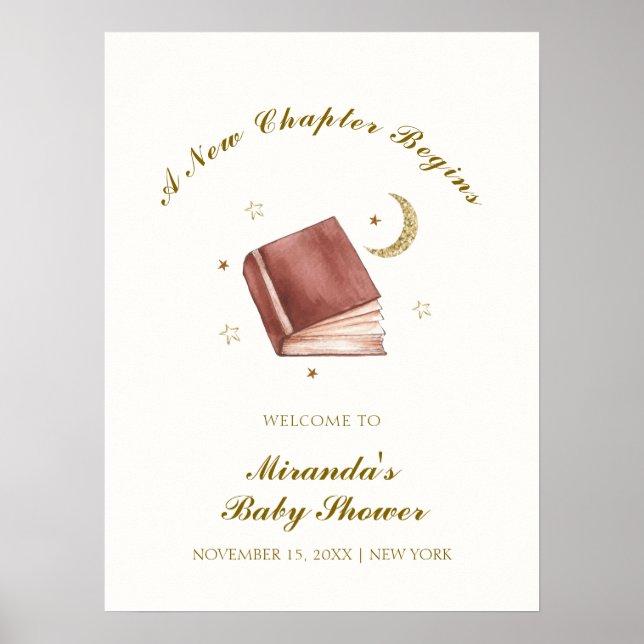 Elegant Boho Bok Måne Star Baby Shower Välkommen Poster (Framsidan)