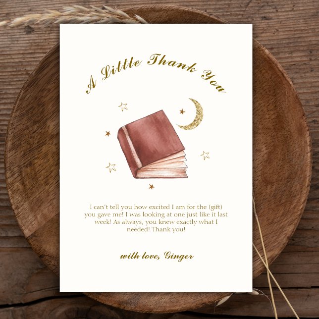 Elegant Boho Bok Måne Star Shower för barn Tack Kort (Elegant Boho Book Moon Star Baby Shower Thank You Card)