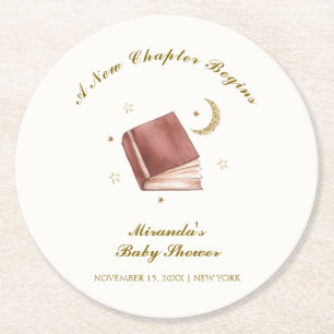 Elegant Boho Bok Måne Star Shower för barn Underlägg Papper Rund