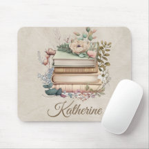 Elegant Boho Book Stack Floral  Name