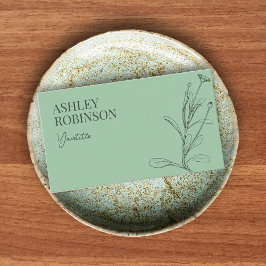 Elegant boho botanical pastel green QR code Visitkort
