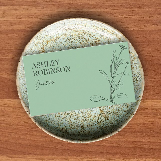 Elegant boho botanical pastel green QR code Visitkort (Elegant boho botanical pastel green QR code Business Card)